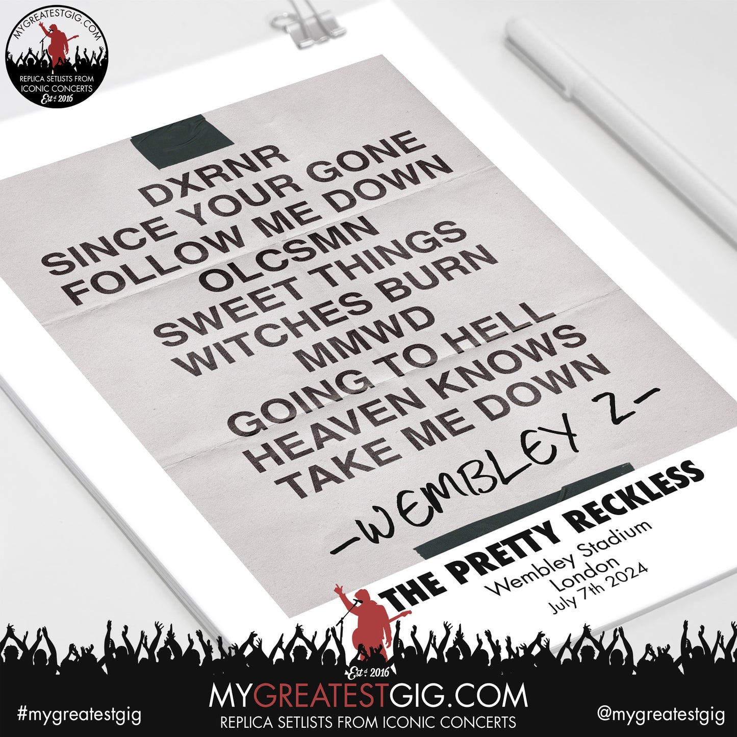 The Pretty Reckless - Wembley Stadium - July 3rd / 7th 2024 Replica Setlist Poster