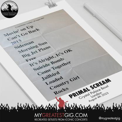 Primal Scream - London - August 4th 2023 Recreated Setlist Poster