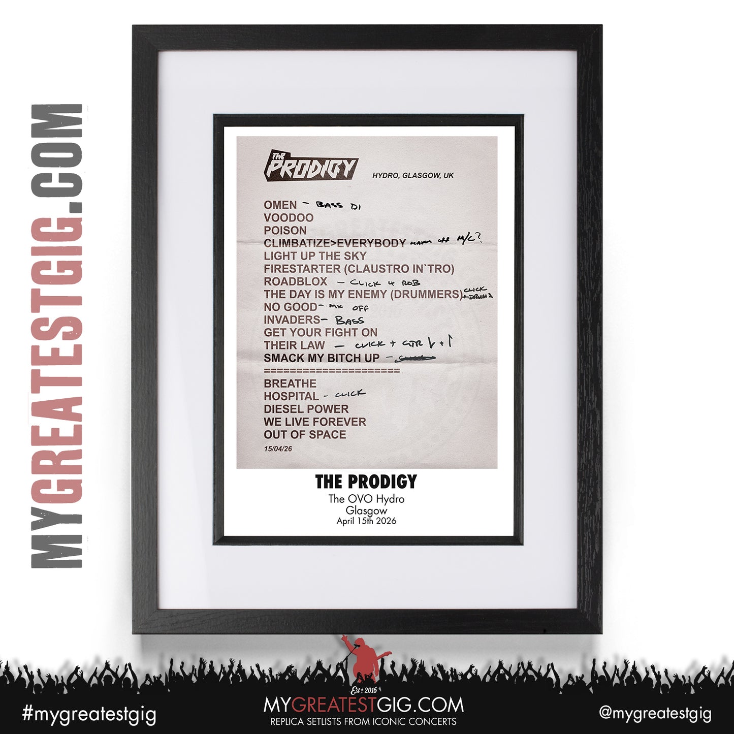 The Prodigy - Warrior's Dance Tour 2026 -  Replica Setlist Posters