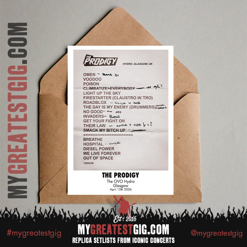 The Prodigy - Warrior's Dance Tour 2026 -  Replica Setlist Posters