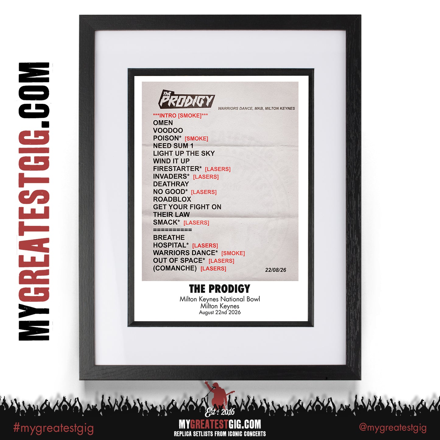 The Prodigy - Warrior's Dance Tour 2026 -  Replica Setlist Posters