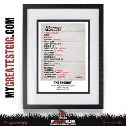 The Prodigy - Warrior's Dance Tour 2026 -  Replica Setlist Posters