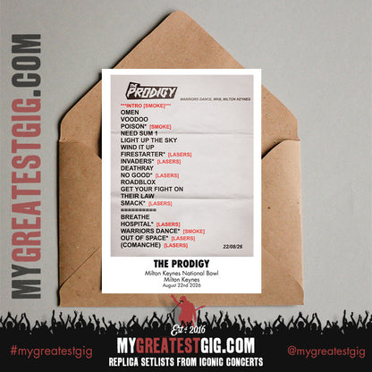 The Prodigy - Warrior's Dance Tour 2026 -  Replica Setlist Posters