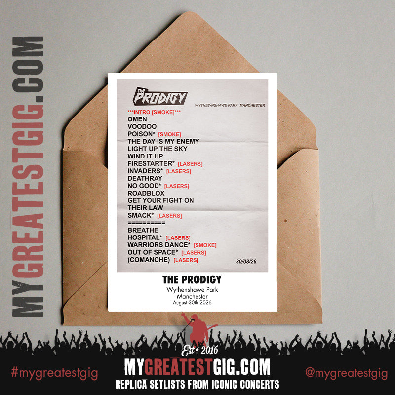The Prodigy - Warrior's Dance Tour 2026 -  Replica Setlist Posters