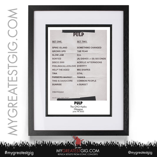 Pulp - You Deserve More: Live 2025 Tour - Replica Setlist Posters