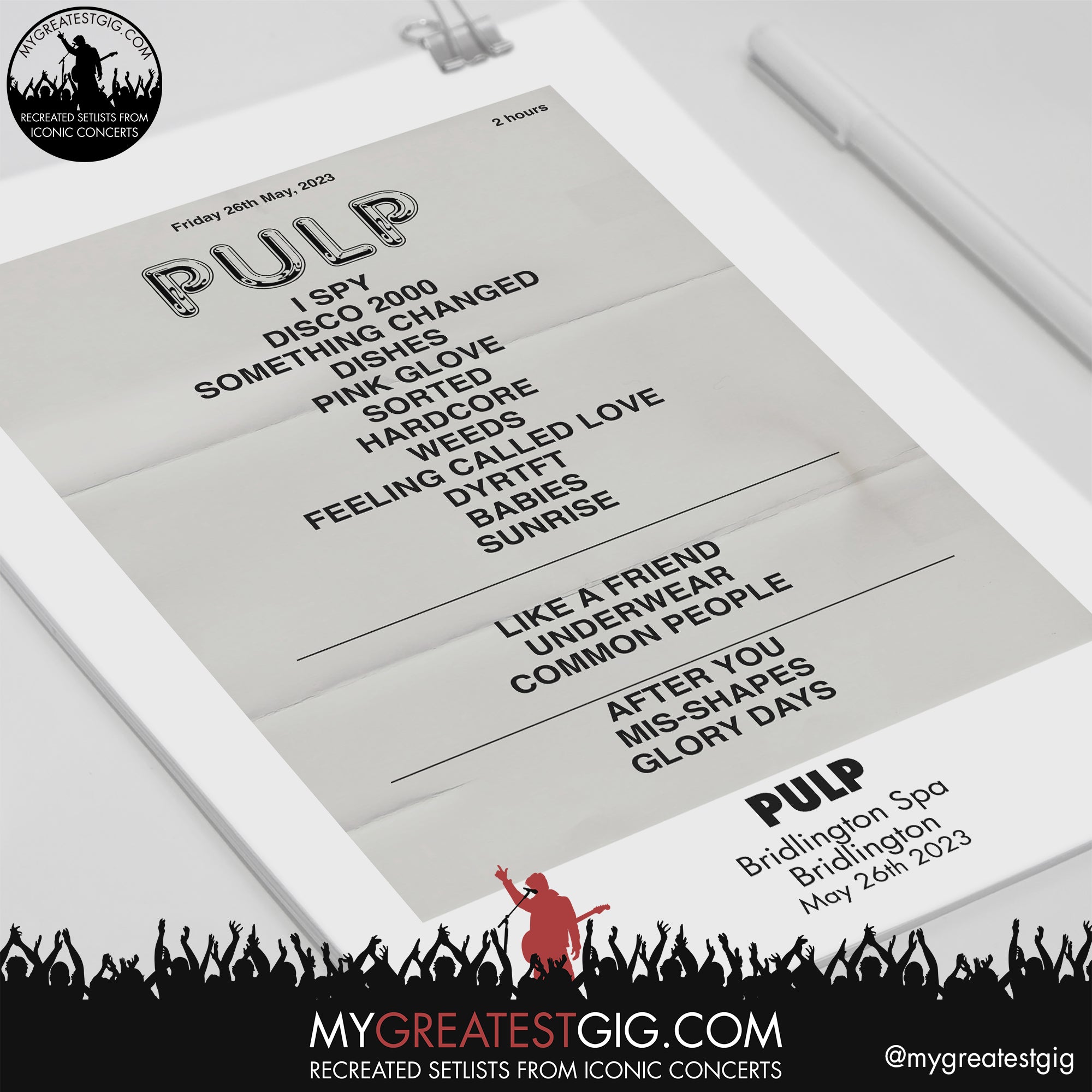 Pulp - Bridlington - May 26th 2023 Recreated Setlist Poster – My ...