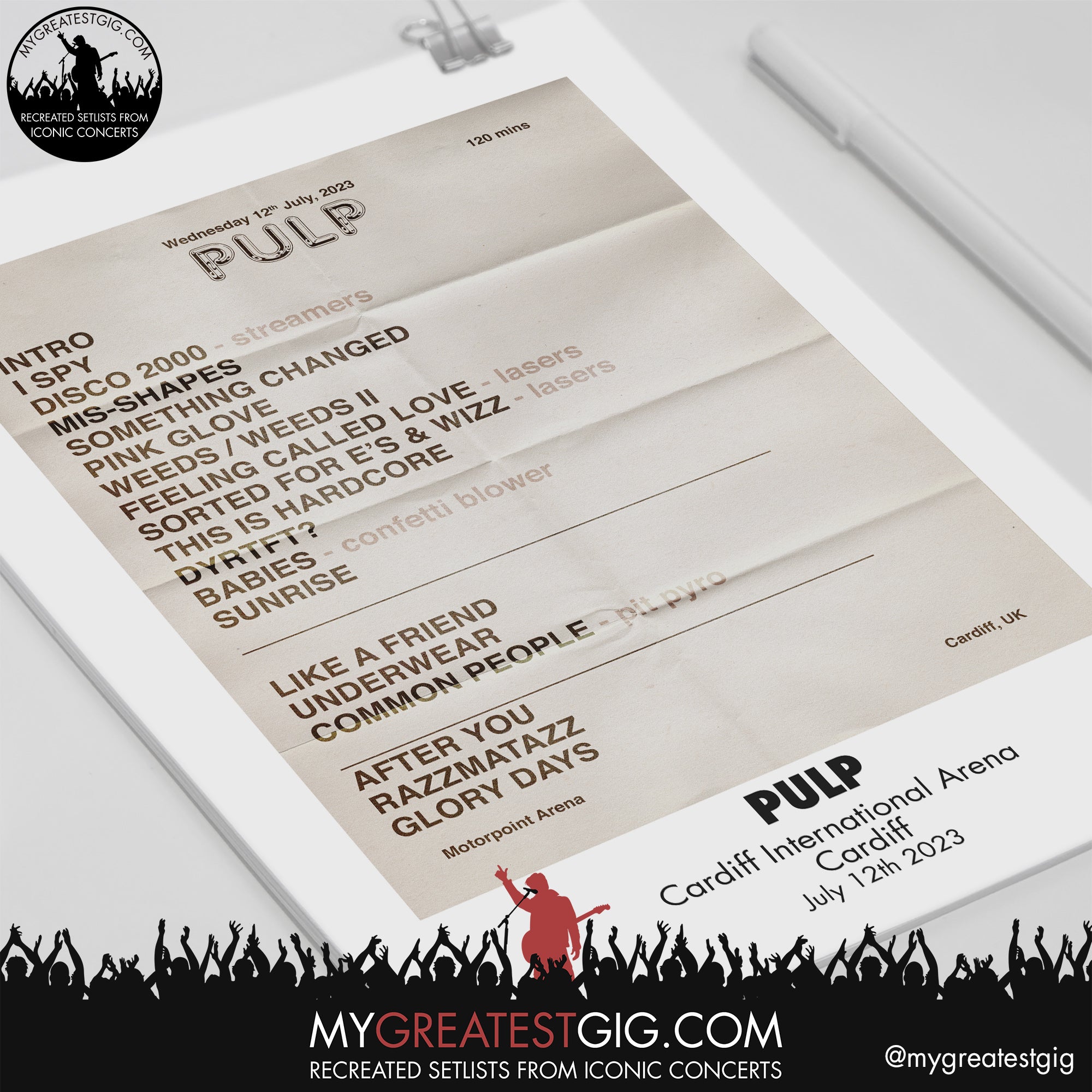 Pulp - Cardiff - July 12th 2023 Recreated Setlist Poster – My Greatest Gig