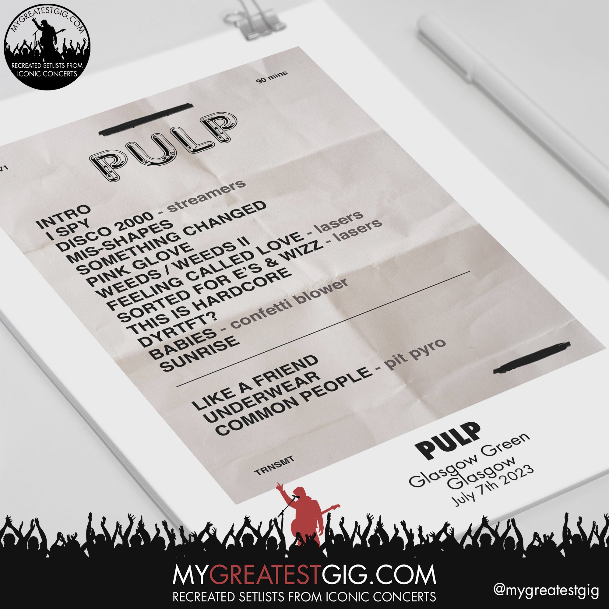 Pulp - Glasgow - July 7th 2023 Recreated Setlist Poster – My Greatest Gig