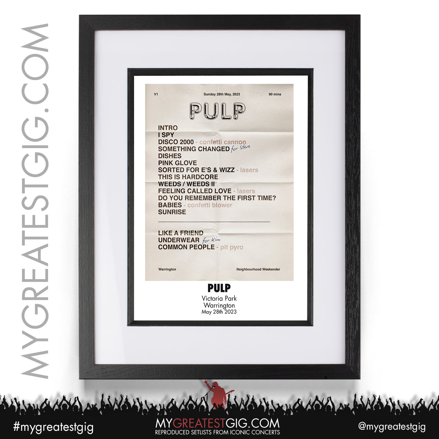 Pulp - Warrington - May 28th 2023 Recreated Setlist Poster