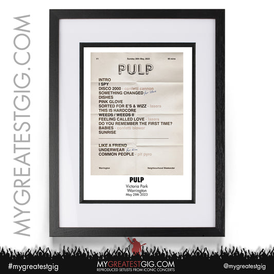 Pulp - Warrington - May 28th 2023 Recreated Setlist Poster