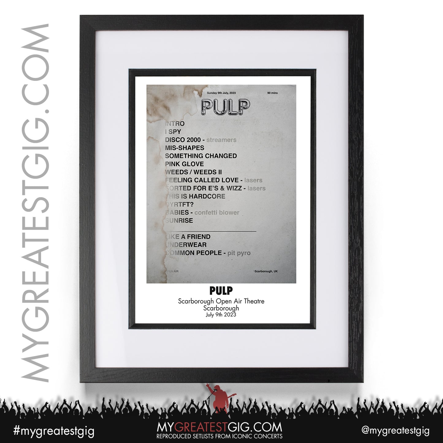 Pulp - Scarborough - July 9th 2023 Recreated Setlist Poster