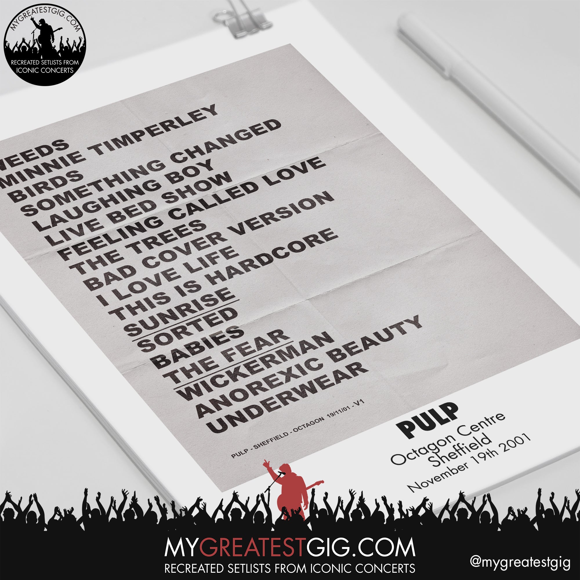 Pulp - Sheffield - November 19th 2001 Recreated Setlist Poster – My ...