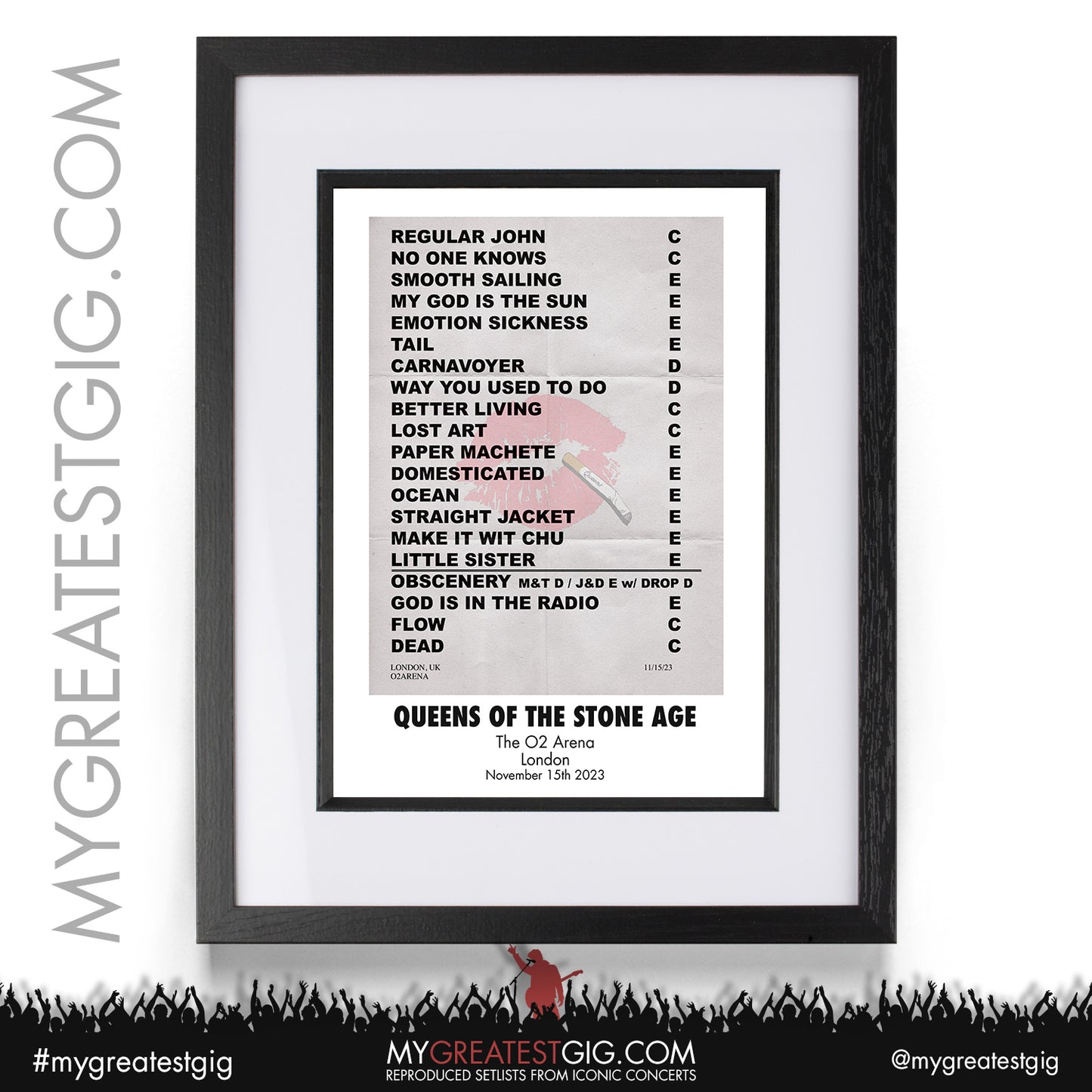 Queens Of The Stone Age - London - November 15th 2023 Recreated Setlist Poster