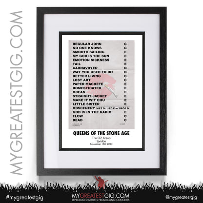 Queens Of The Stone Age - London - November 15th 2023 Recreated Setlist Poster