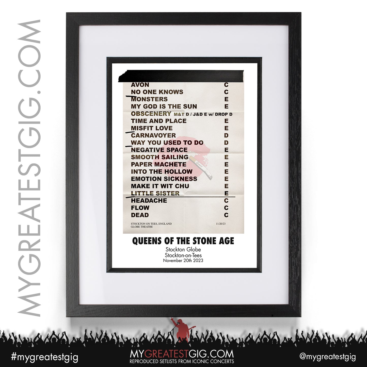 Queens Of The Stone Age - Stockton - November 20th 2023 Recreated Setlist Poster