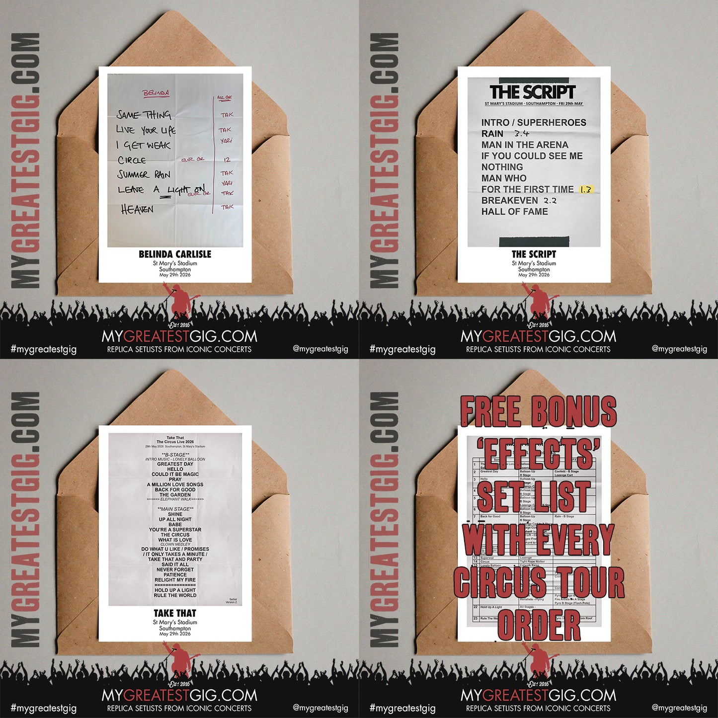 Take That - The Circus Live 2026 Tour - Replica Setlist Posters