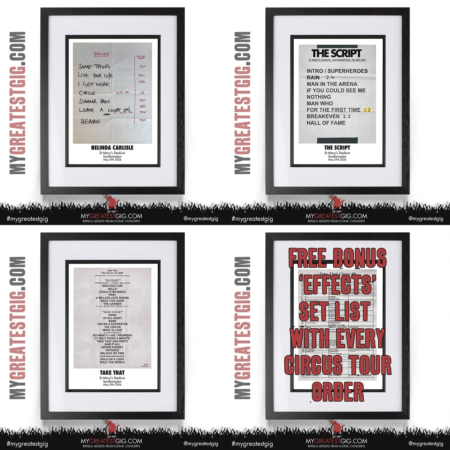 Take That - The Circus Live 2026 Tour - Replica Setlist Posters