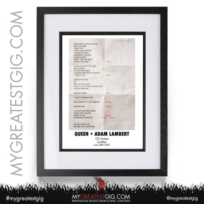 Queen + Adam Lambert - London - June 20th 2022 Recreated Setlist Poster