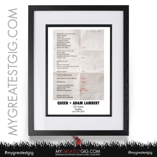 Queen + Adam Lambert - London - June 20th 2022 Recreated Setlist Poster
