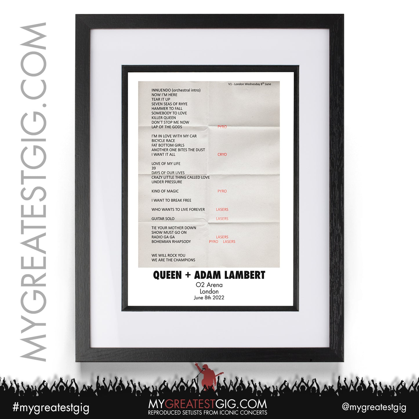 Queen + Adam Lambert - London - June 8th 2022 Recreated Setlist Poster