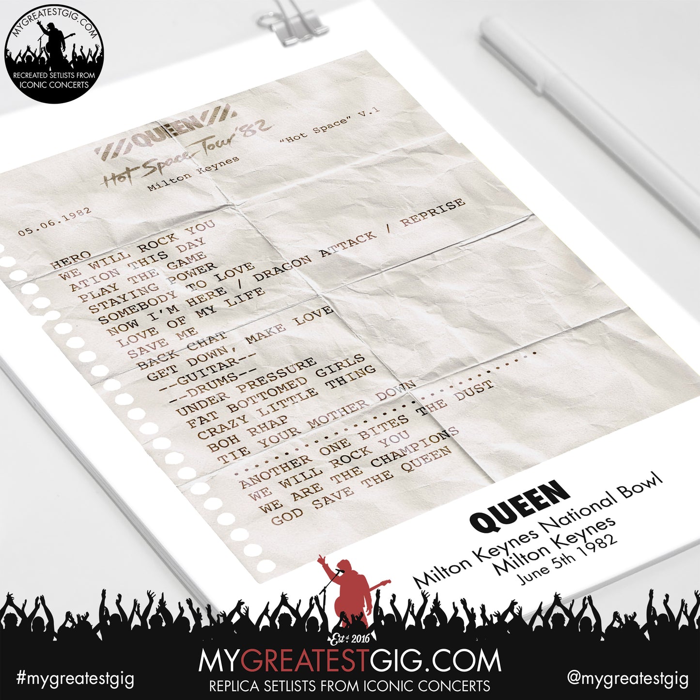 Queen - Milton Keynes - June 5th 1982 Replica Setlist Poster