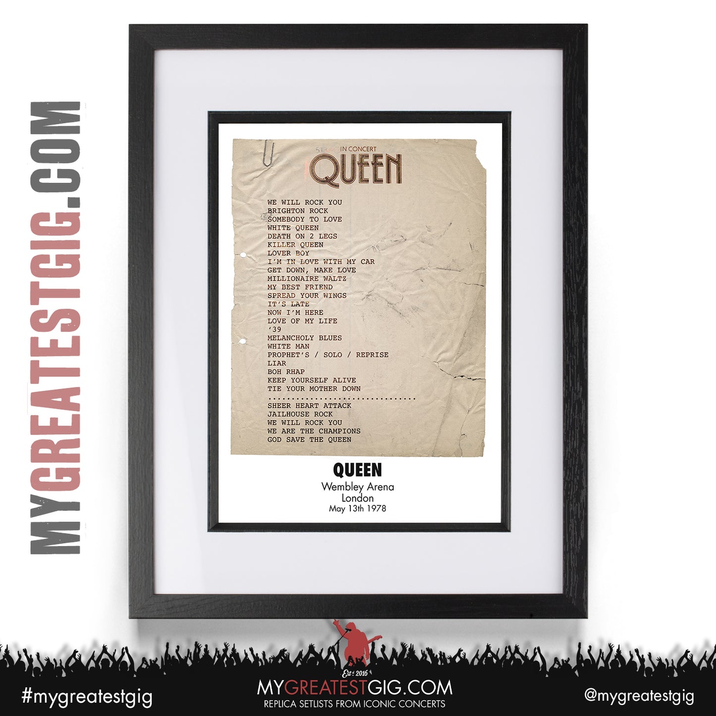 Queen - Wembley - May 13th 1978 Recreated Set List Poster