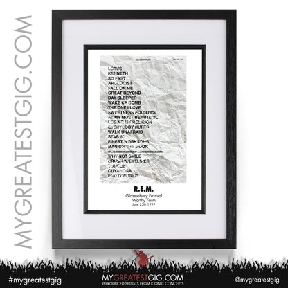 R.E.M - Glastonbury Festival - June 25th 1999 Recreated Setlist Poster
