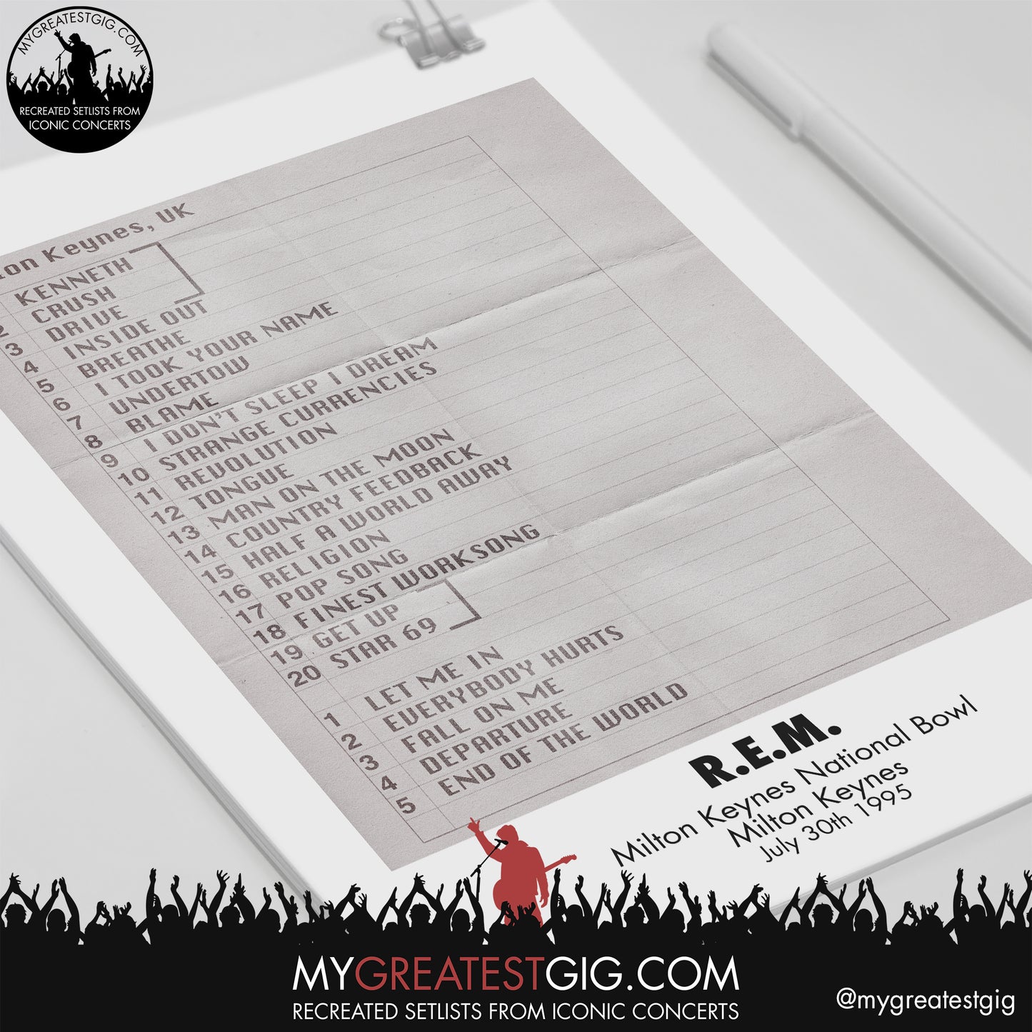 REM - Milton Keynes - Jul 30th 1995 Recreated Setlist Poster