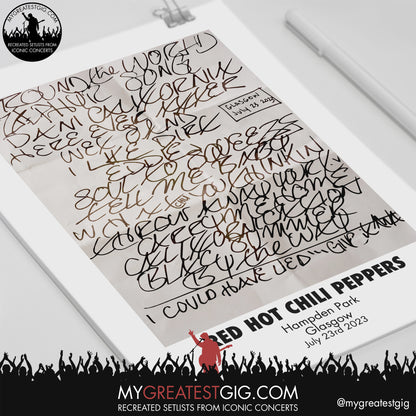 Red Hot Chili Peppers - Glasgow - July 23rd 2023 Recreated Setlist Poster