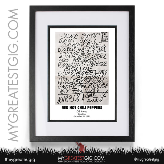 Red Hot Chili Peppers - London - December 5th 2016 Recreated Setlist Poster