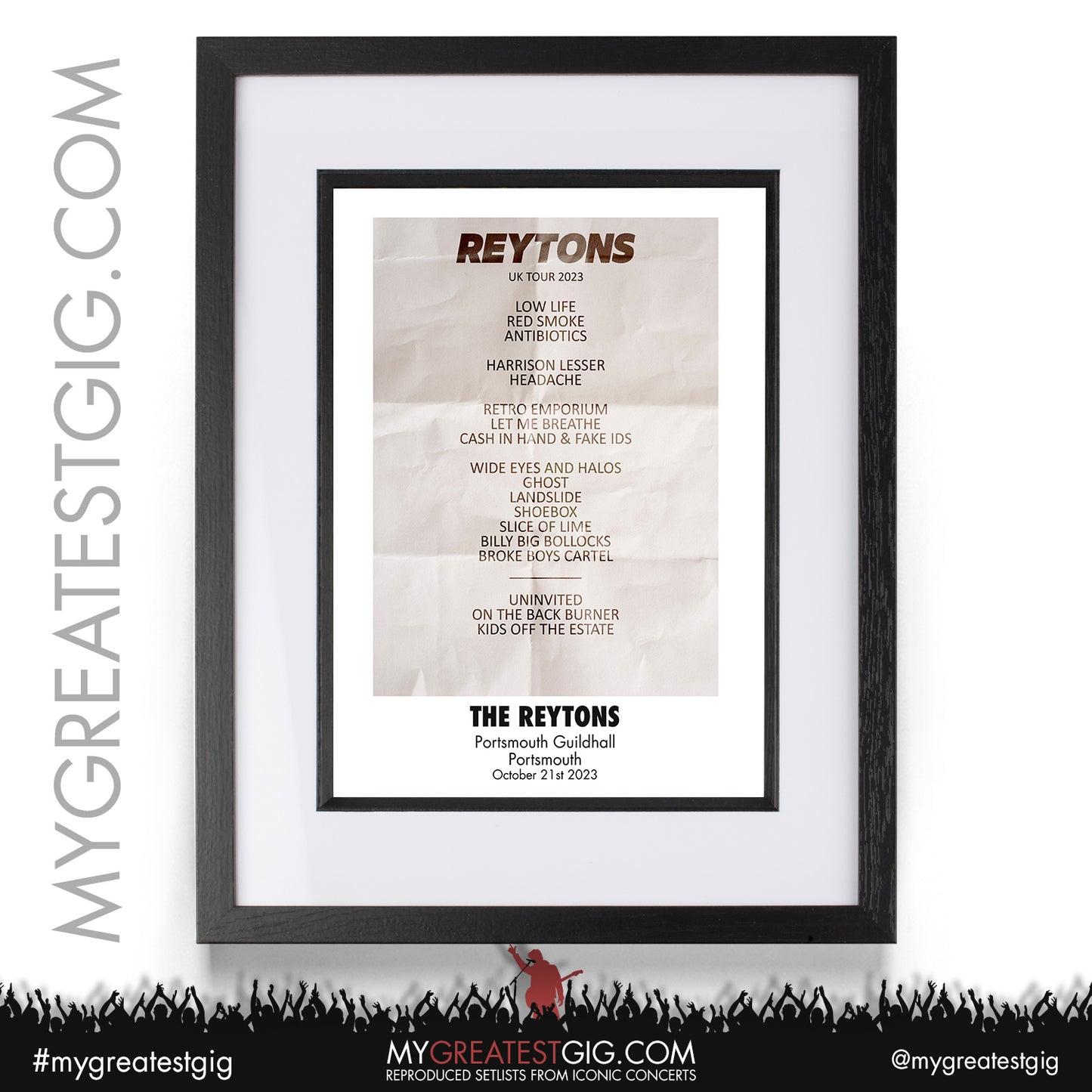 The Reytons - Portsmouth - October 21st 2023 Recreated Setlist Poster