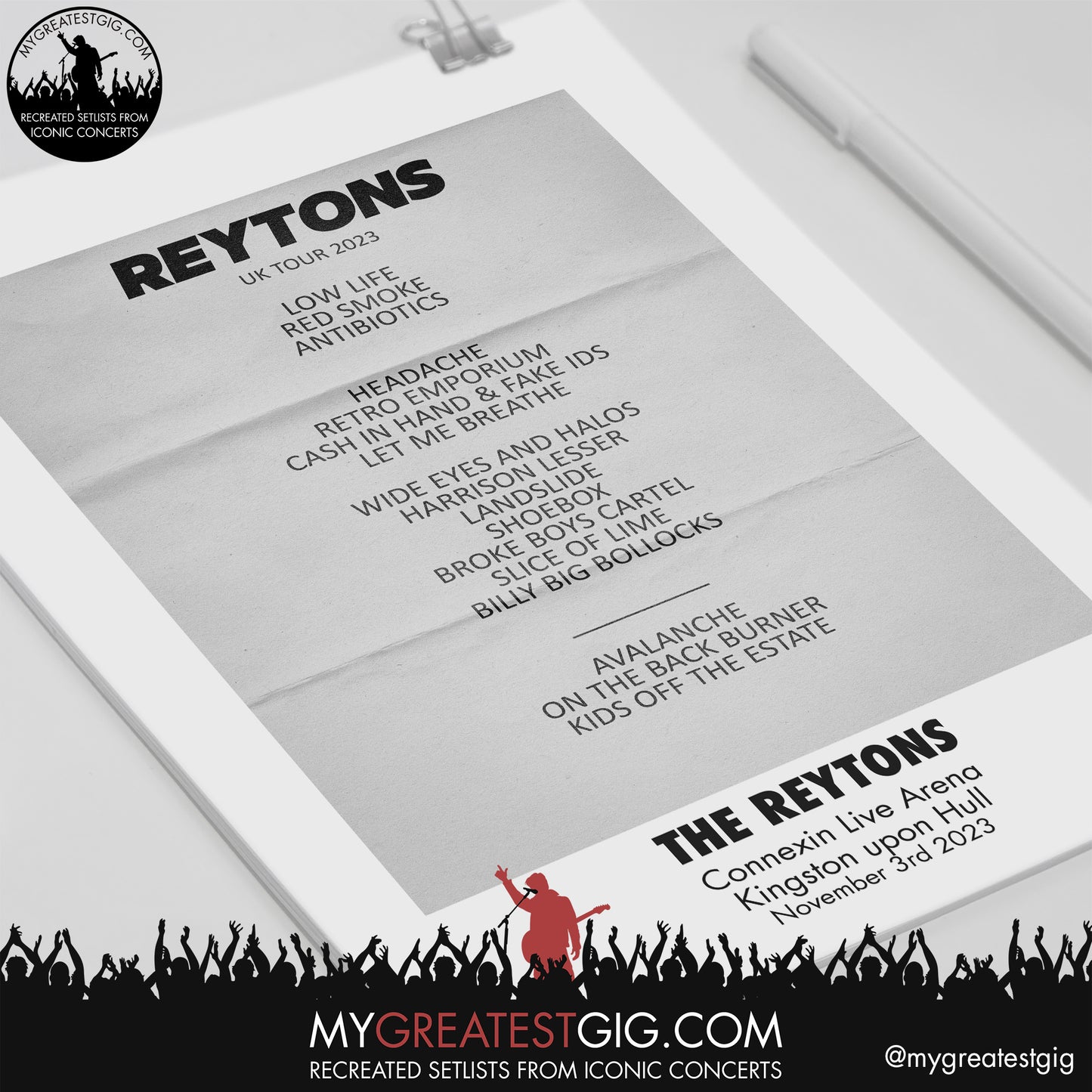 The Reytons - Hull - November 3rd 2023 Recreated Setlist Poster