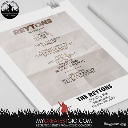 The Reytons - Newcastle - October 6th 2023 Recreated Setlist Poster