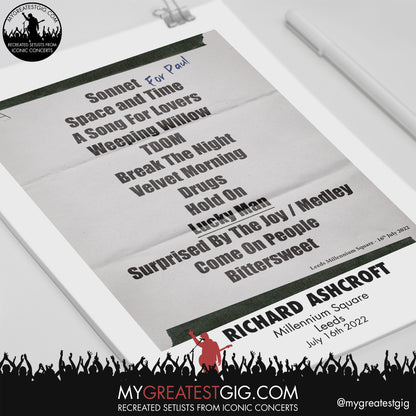 Richard Ashcroft - Leeds - July 16th 2022 Recreated Setlist Poster