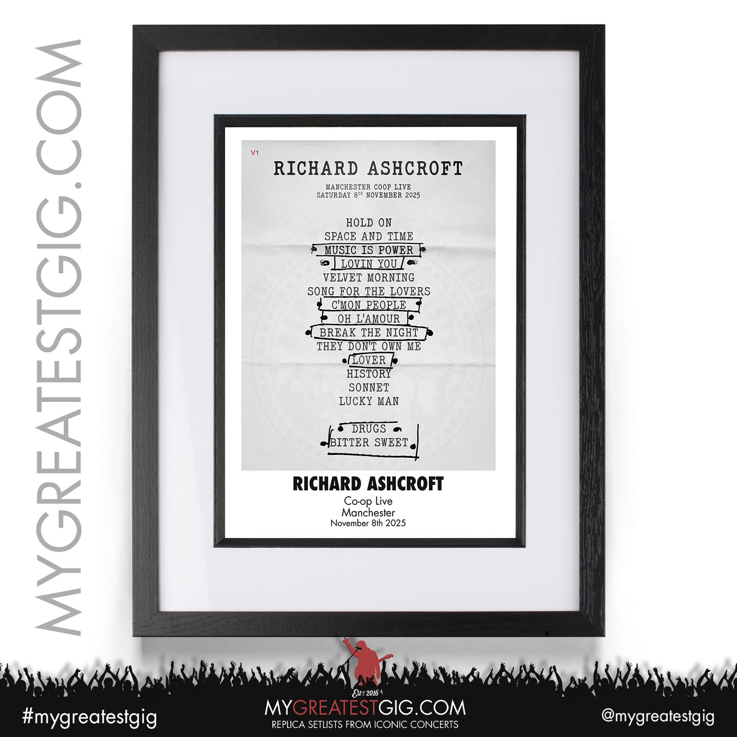 Richard Ashcroft - Manchester - November 8th 2025 Replica Setlist Poster