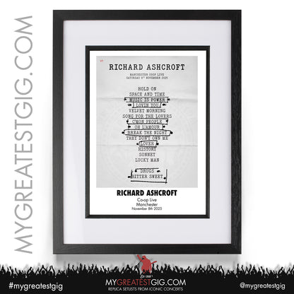 Richard Ashcroft - Manchester - November 8th 2025 Replica Setlist Poster