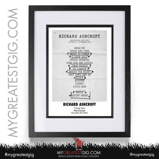 Richard Ashcroft - Manchester - November 8th 2025 Replica Setlist Poster