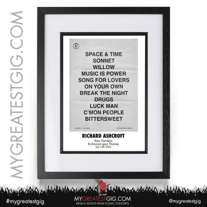 Richard Ashcroft - Wigan / Kew - July 14th / 20th / 21st 2024 Replica Setlist Poster