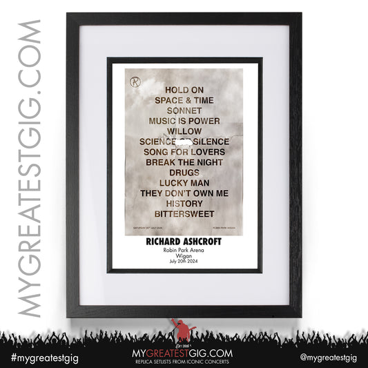 Richard Ashcroft - Wigan / Kew - July 14th / 20th / 21st 2024 Replica Setlist Poster