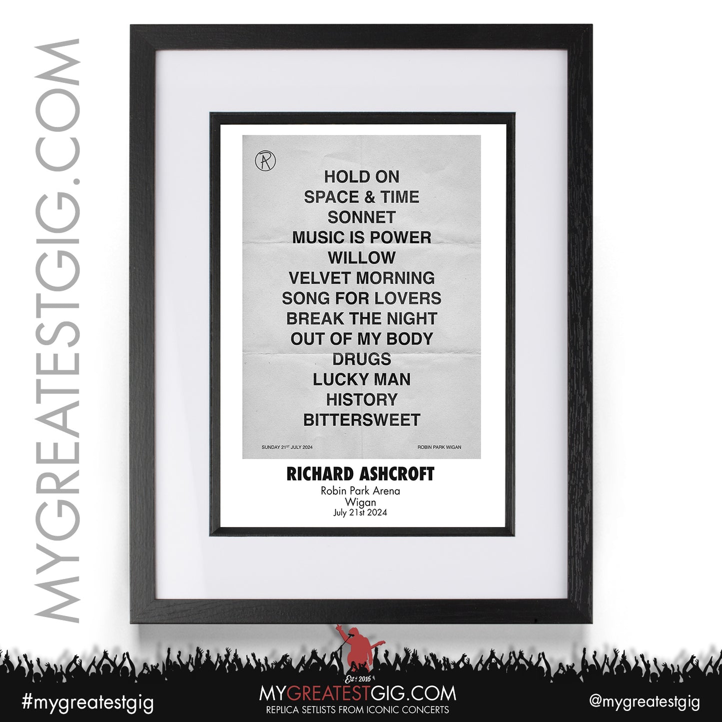 Richard Ashcroft - Wigan / Kew - July 14th / 20th / 21st 2024 Replica Setlist Poster