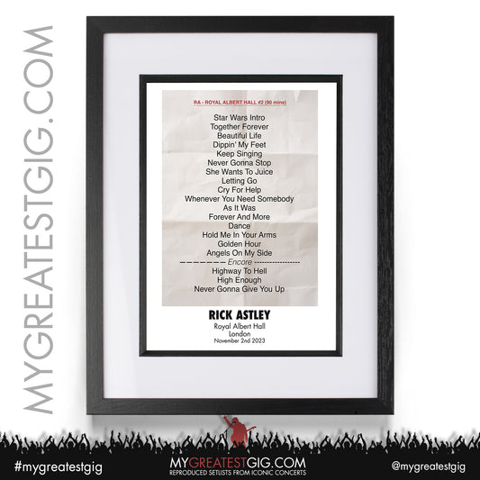 Rick Astley - Royal Albert Hall - November 2nd 2023 Recreated Setlist Poster