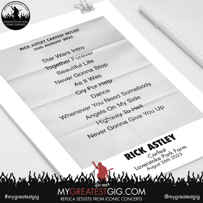 Rick Astley - Carfest - August 26th 2023 Replica Setlist Poster