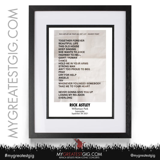 Rick Astley - London - September 5th 2021 Replica Setlist Poster
