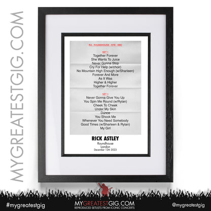 Rick Astley - London - December 12th 2023 Recreated Setlist Poster