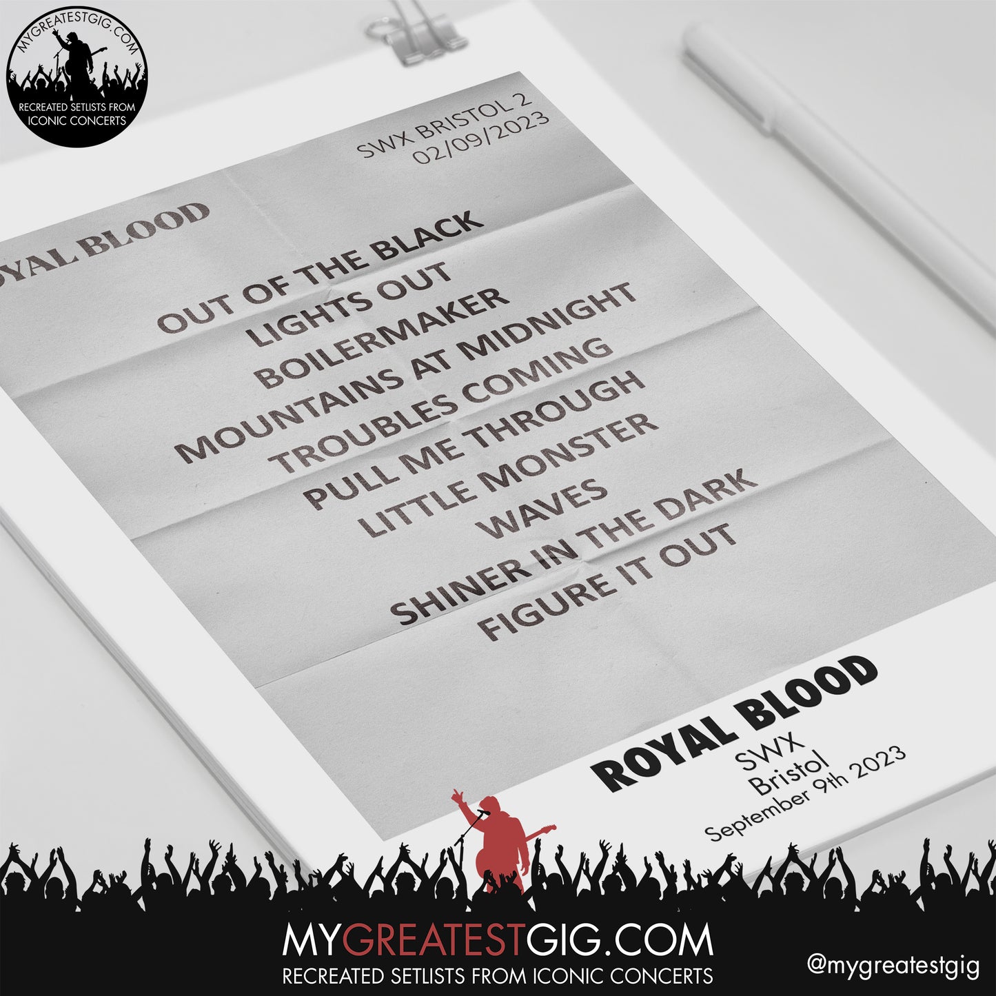 Royal Blood - Bristol - September 9th 2023 Recreated Setlist Poster