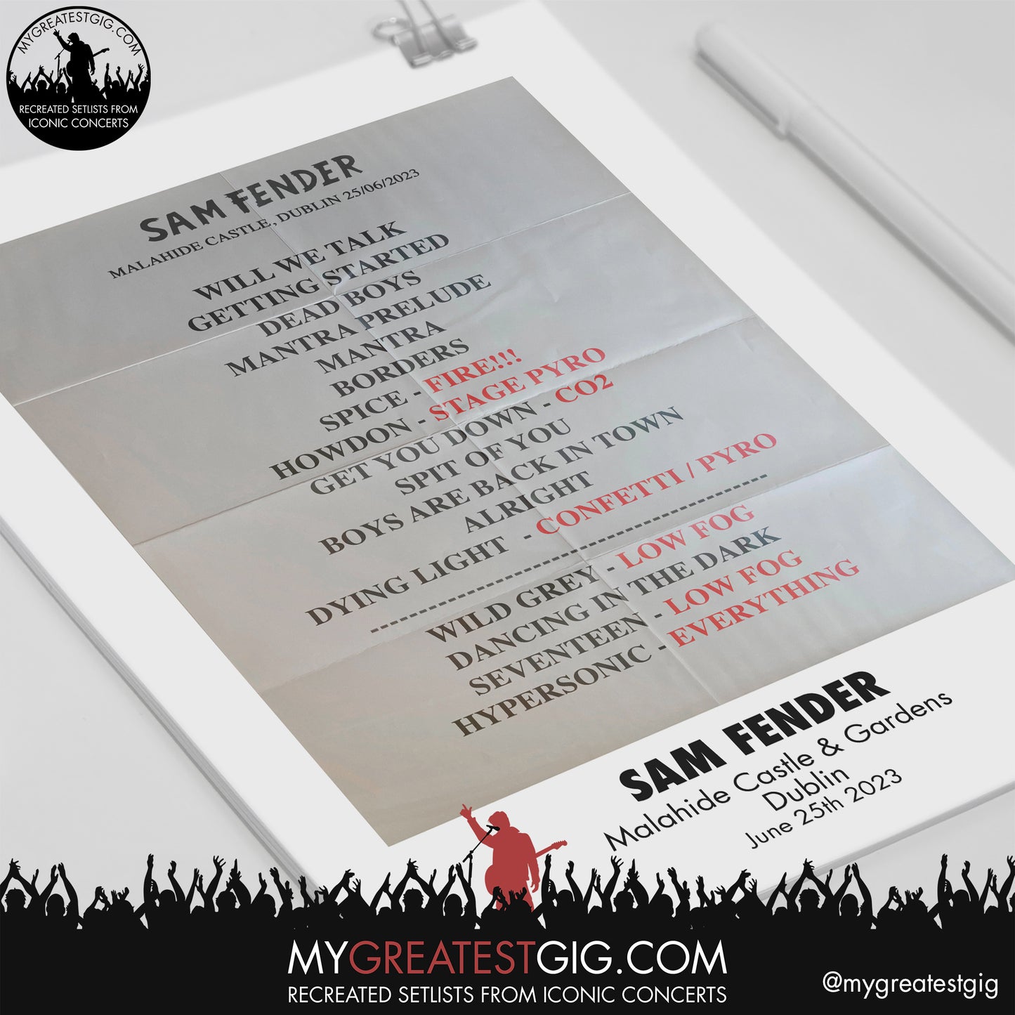 Sam Fender - Dublin - June 25th 2023 Recreated Setlist Poster