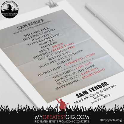 Sam Fender - Dublin - June 25th 2023 Recreated Setlist Poster