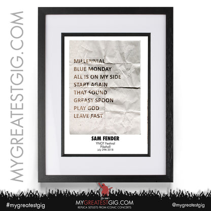 Sam Fender - Y NOT Festival - July 29th 2018 Replica Setlist Poster