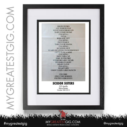 Scissor Sisters - Manchester - October 20th 2012 Replica Setlist Poster
