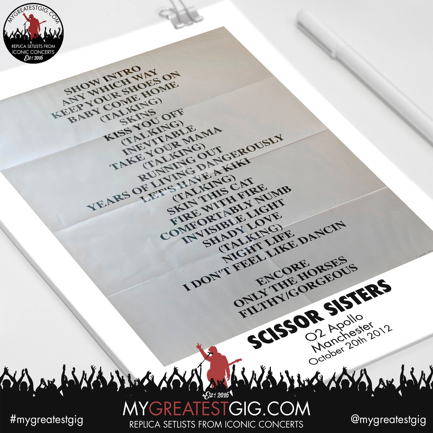 Scissor Sisters - Manchester - October 20th 2012 Replica Setlist Poster